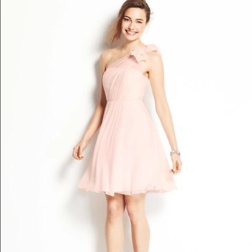 Ann Taylor Blush Silk Flower One Shoulder Dress